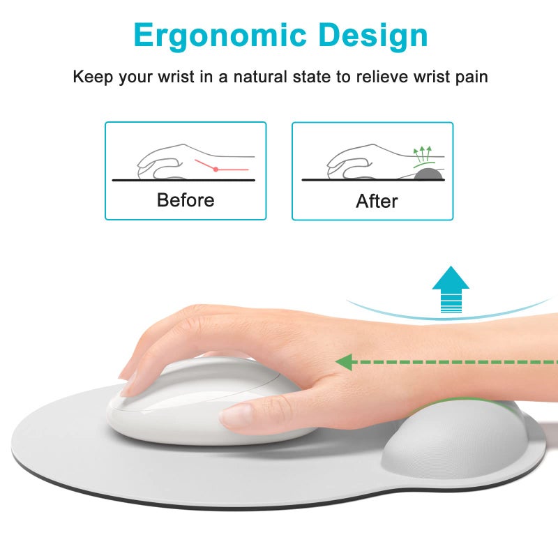 Dapesuom Ergonomic Mouse Pad with Wrist Support  Comfortable Memory Foam Wrist Rest for Easy Typing Pain Relief  Cute Computer Gaming Desktop Mouse Mat with Non-Slip Base for Laptop  Office  Gray - Image 3